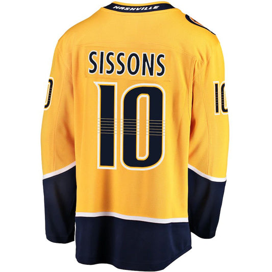 N.Predators #10 Colton Sissons Fanatics Branded Breakaway Player Jersey Gold Stitched American Hockey Jersey UNEC
