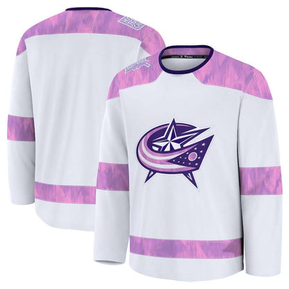 C.Blue Jackets Fanatics 2024 Hockey Fights Cancer Practice Jersey - White Stitched American Hockey Jersey UNEC