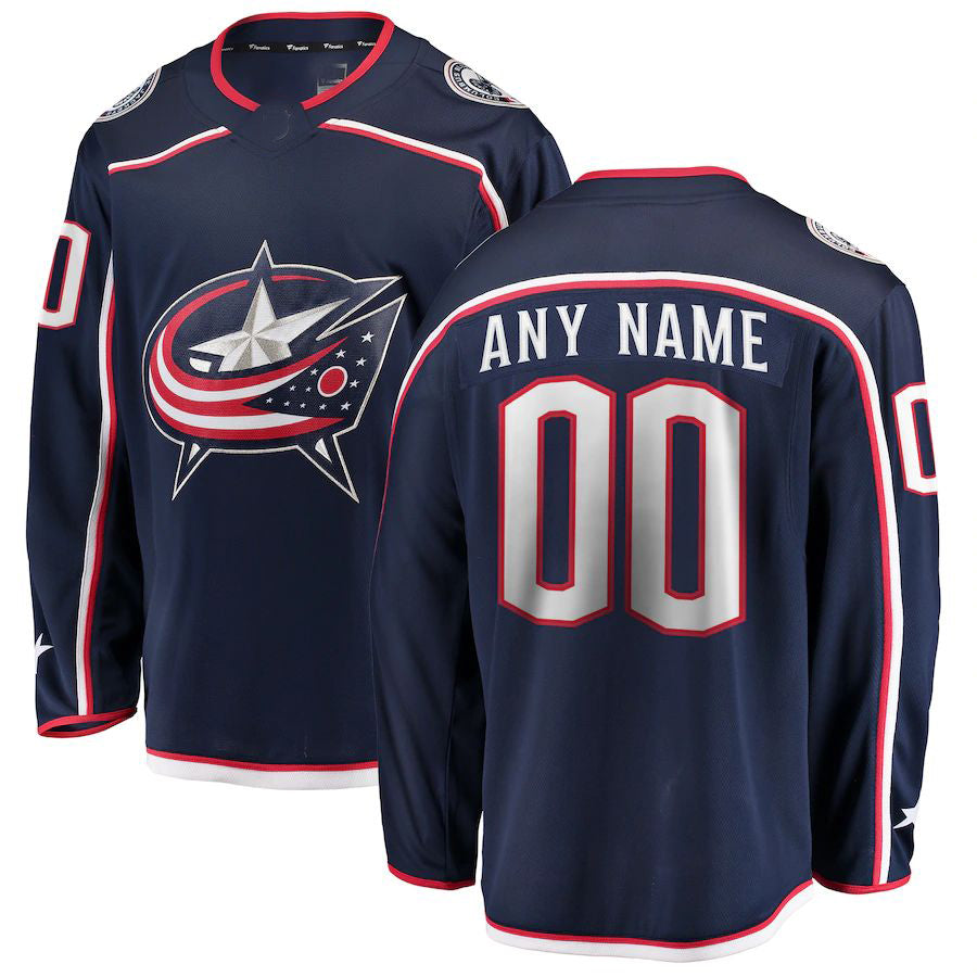 Custom C.Blue Jackets Fanatics Branded Home Breakaway Navy Stitched American Hockey Jersey UNEC