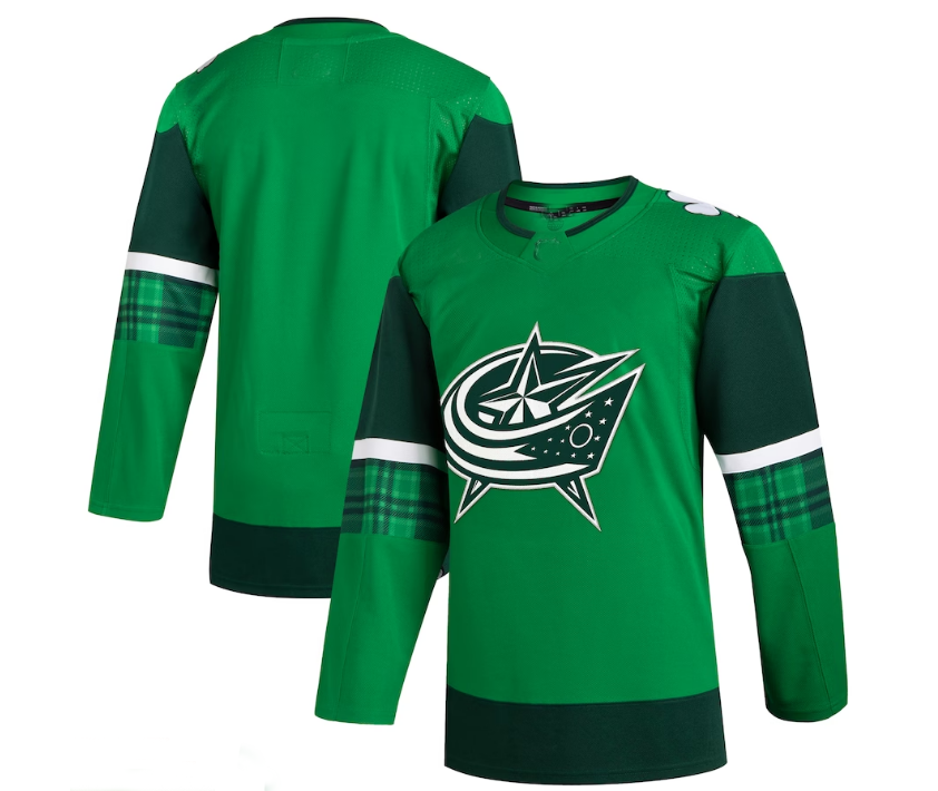 C.Blue Jackets 2023 St. Patrick's Day Primegreen Authentic Jersey - Kelly Green Stitched American Hockey Jersey UNEC