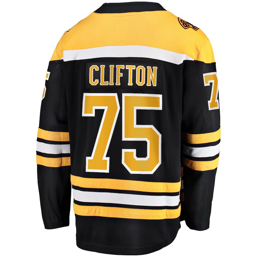 B.Bruins #75 Connor Clifton Fanatics Branded Replica Player Jersey Black Stitched American Hockey Jersey UNEC