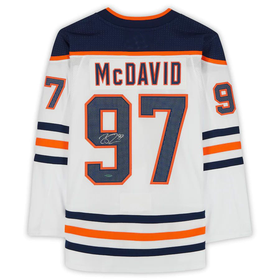 E.Oilers #97 Connor McDavid Fanatics Authentic Autographed Jersey Upper Deck White Stitched American Hockey Jersey UNEC