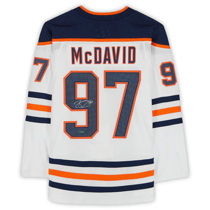 E.Oilers #97 Connor McDavid Fanatics Authentic Autographed Jersey Upper Deck White Stitched American Hockey Jersey UNEC