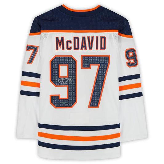 E.Oilers #97 Connor McDavid Fanatics Authentic Autographed Jersey Upper Deck White Stitched American Hockey Jersey UNEC