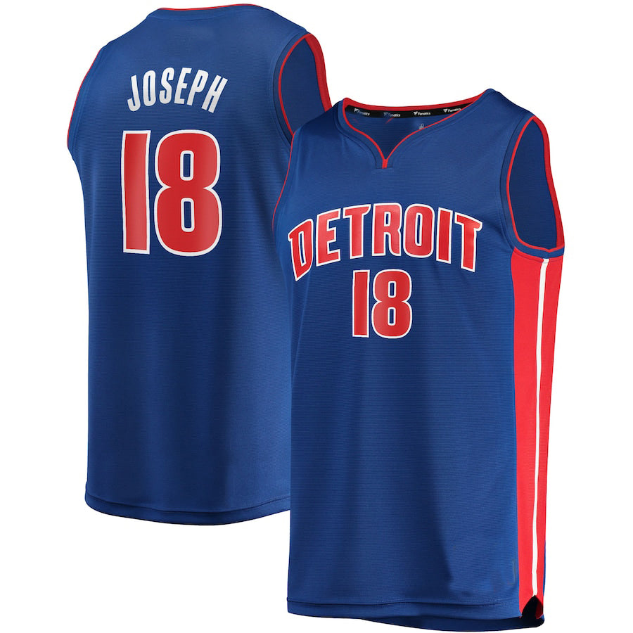 D.Pistons #18 Cory Joseph Fanatics Branded 2021-22 Fast Break Replica Jersey Icon Edition Blue Stitched American Basketball Jersey UNEC