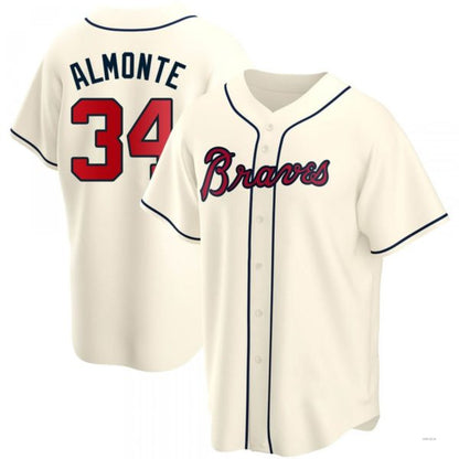 Atlanta Braves #34 AbUNECm Almonte Cream Alternate Jersey Stitches Baseball Jerseys