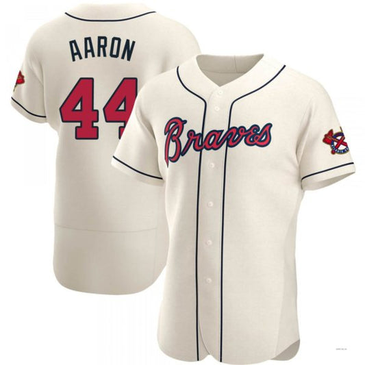 Atlanta Braves #44 Hank Aaron Cream Alternate Jersey Stitches Baseball Jerseys
