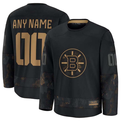 Custom B.Bruins Fanatics 2024 Military Appreciation Personalized Long Sleeve Practice Jersey - Black Stitched American Hockey Jersey UNEC