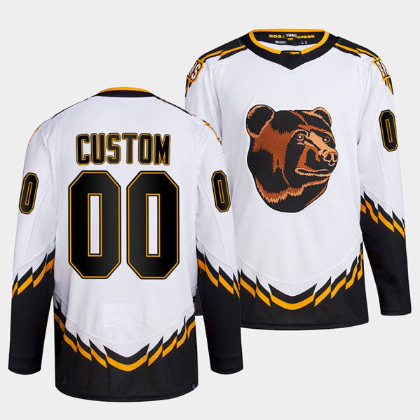 Custom B.Bruins White 2022 Reverse Retro Stitched American Hockey Jersey UNEC