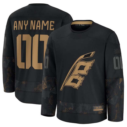Custom C.Hurricanes Fanatics 2024 Military Appreciation Personalized Long Sleeve Practice Jersey - Black Stitched American Hockey Jersey UNEC