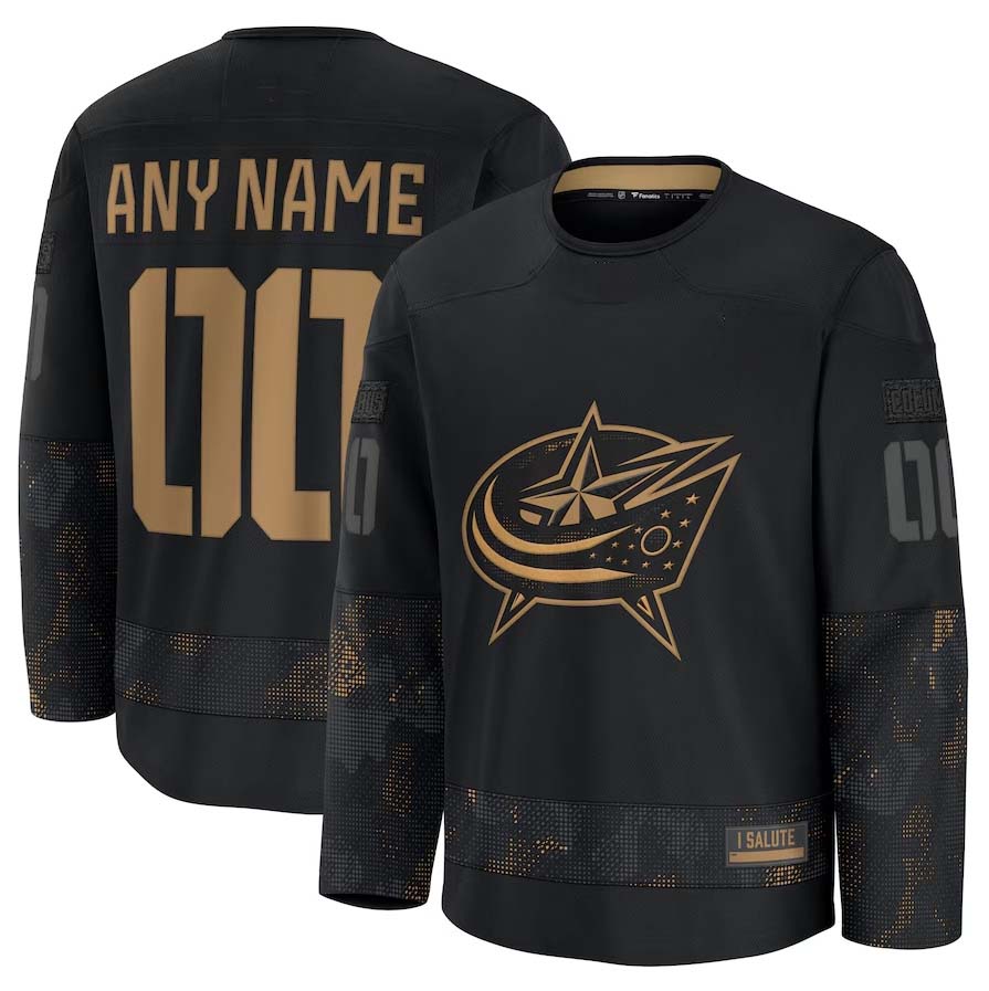 Custom C.Blue Jackets Fanatics 2024 Military Appreciation Personalized Long Sleeve Practice Jersey - Black Stitched American Hockey Jersey UNEC