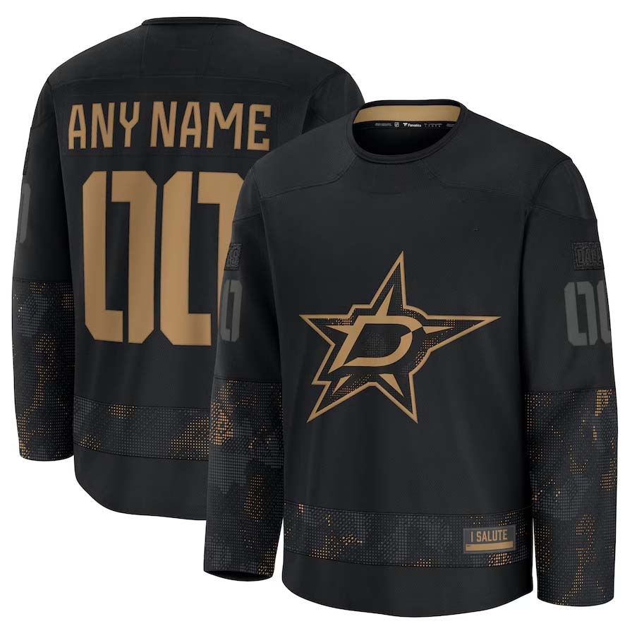 Custom D.Stars Fanatics Fanatics 2024 Military Appreciation Personalized Long Sleeve Practice Jersey - Black Stitched American Hockey Jersey UNEC