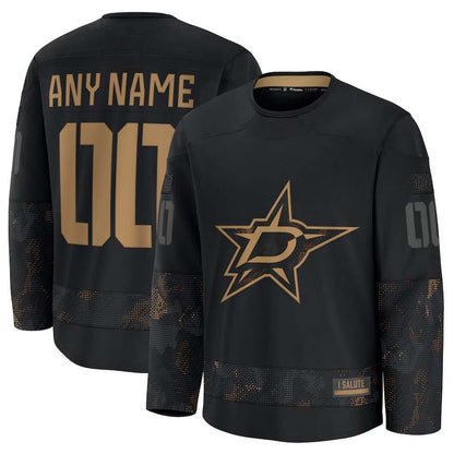 Custom D.Stars Fanatics Fanatics 2024 Military Appreciation Personalized Long Sleeve Practice Jersey - Black Stitched American Hockey Jersey UNEC