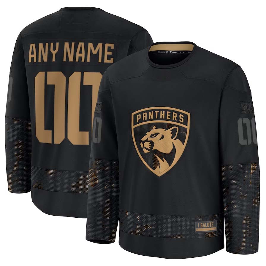 Custom F.Panthers Fanatics 2024 Military Appreciation Personalized Long Sleeve Practice Jersey - Black Stitched American Hockey Jersey UNEC