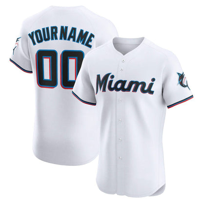 Custom Miami Marlins Home Elite Jersey ¨C White Stitched Baseball Jersey