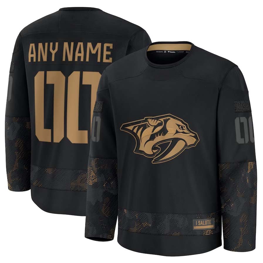 Custom N.Predators  Fanatics 2024 Military Appreciation Personalized Long Sleeve Practice Jersey - Black Stitched American Hockey Jersey UNEC
