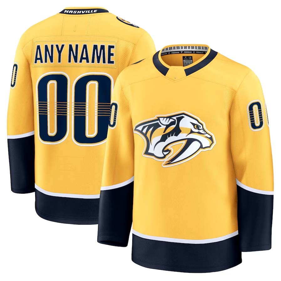 Custom N.Predators Fanatics Home Premium Jersey - Gold Stitched American Hockey Jersey UNEC