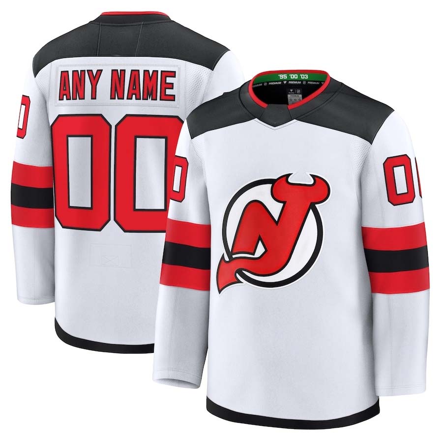 Custom NJ.Devils Fanatics Away Premium Jersey - White Stitched American Hockey Jersey UNEC