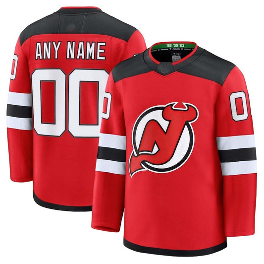 Custom NJ.Devils Fanatics Home Premium Jersey - Red Stitched American Hockey Jersey UNEC