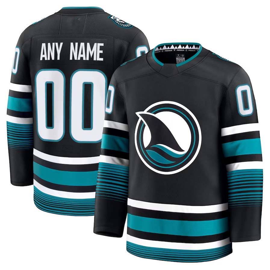 Custom SJ.Sharks Fanatics Alternate Premium Jersey - Black Stitched American Hockey Jersey UNEC