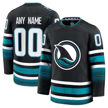 Custom SJ.Sharks Fanatics Alternate Premium Jersey - Black Stitched American Hockey Jersey UNEC