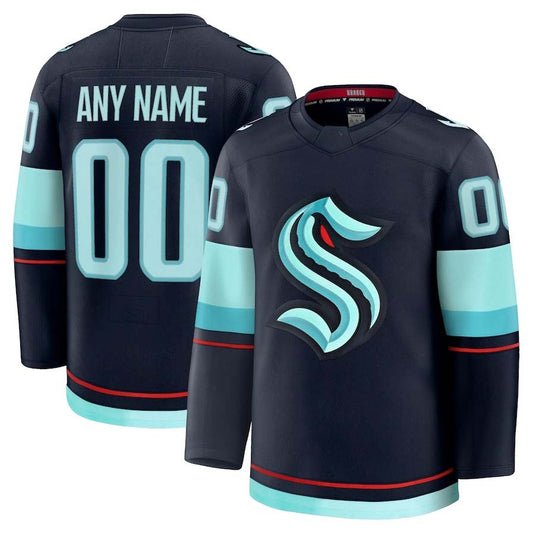 Custom S.Kraken Fanatics Home Premium Jersey - Deep Sea Blue Stitched American Hockey Jersey UNEC