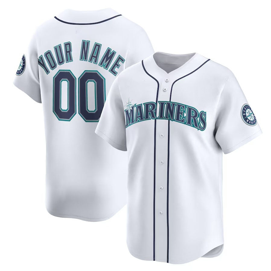 Custom Seattle Mariners Home Limited Jersey - White Stitched Baseball Jersey