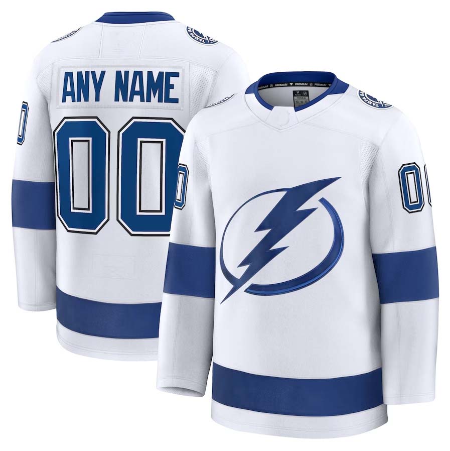 Custom TB.Lightning Fanatics Away Premium Jersey - White Stitched American Hockey Jersey UNEC