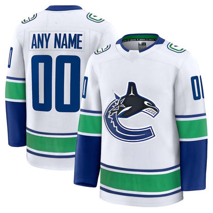 Custom V.Canucks Fanatics Away Premium Jersey - White Stitched American Hockey Jersey UNEC