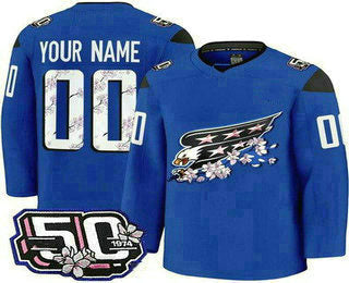 Custom W.Capitals Blue 50th Anniversary Authentic Stitched American Hockey Jersey UNEC
