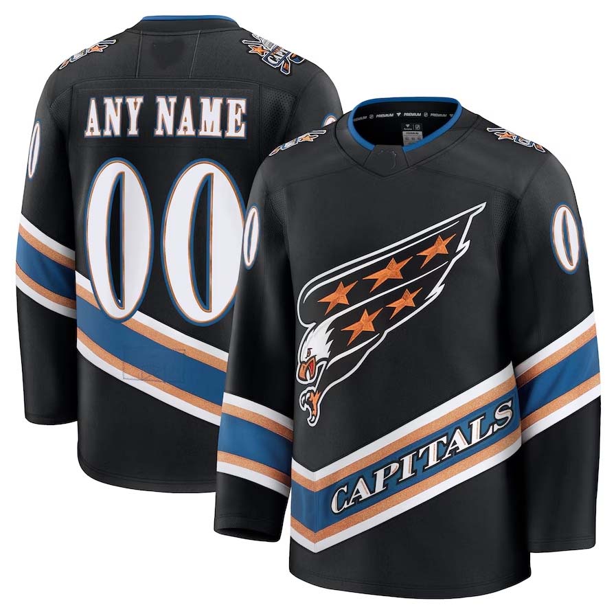 Custom W.Capitals Fanatics Alternate 50th Anniversary Premium Jersey - Black Stitched American Hockey Jersey UNEC