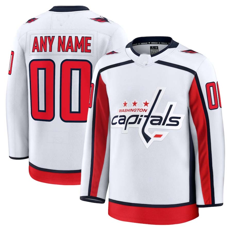 Custom W.Capitals Fanatics Away Premium Jersey - White Stitched American Hockey Jersey UNEC