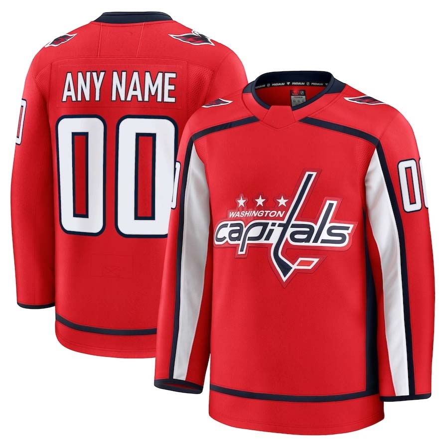 Custom W.Capitals Fanatics Home Premium Jersey - Red Stitched American Hockey Jersey UNEC
