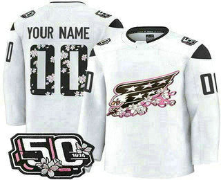 Custom W.Capitals White 50th Anniversary Authentic Stitched American Hockey Jersey UNEC