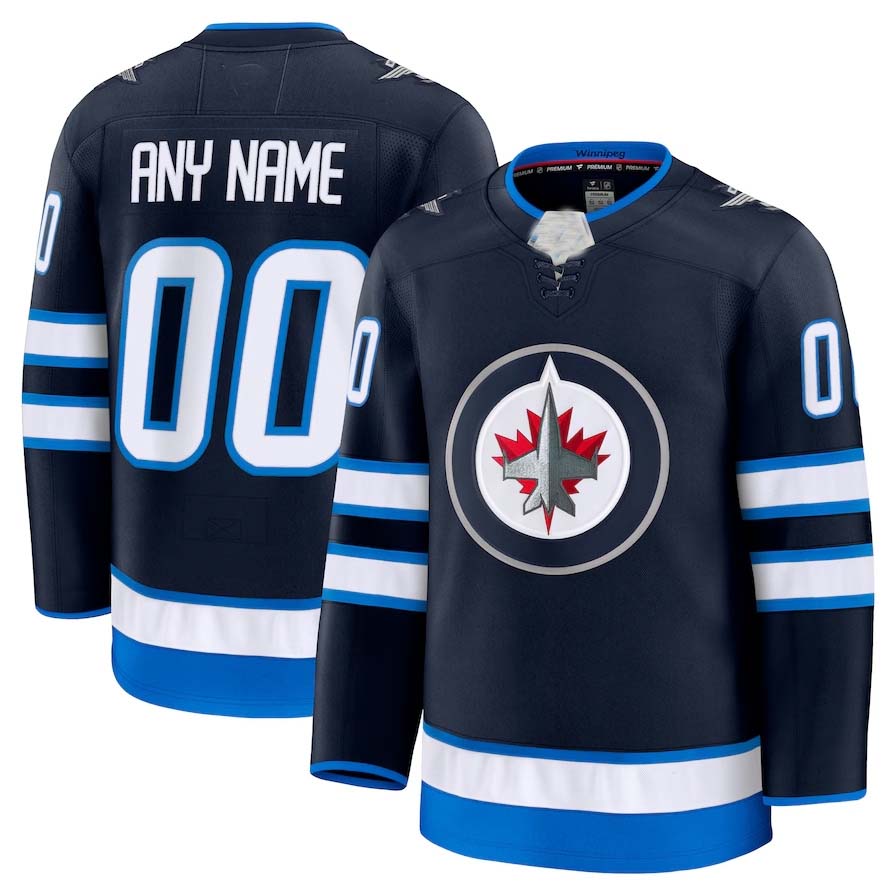 Custom W.Jets Fanatics Home Premium Jersey - Navy Stitched American Hockey Jersey UNEC