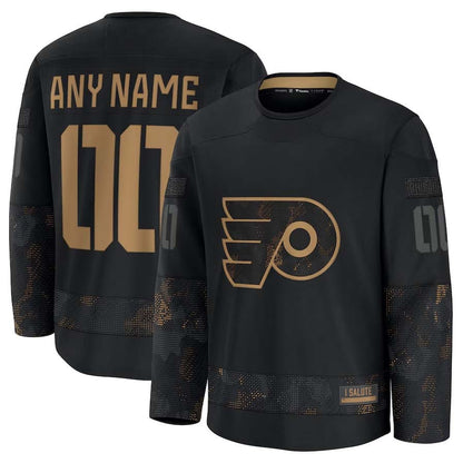 Custom P.Flyers Fanatics 2024 Military Appreciation Personalized Long Sleeve Practice Jersey - Black Stitched American Hockey Jersey UNEC