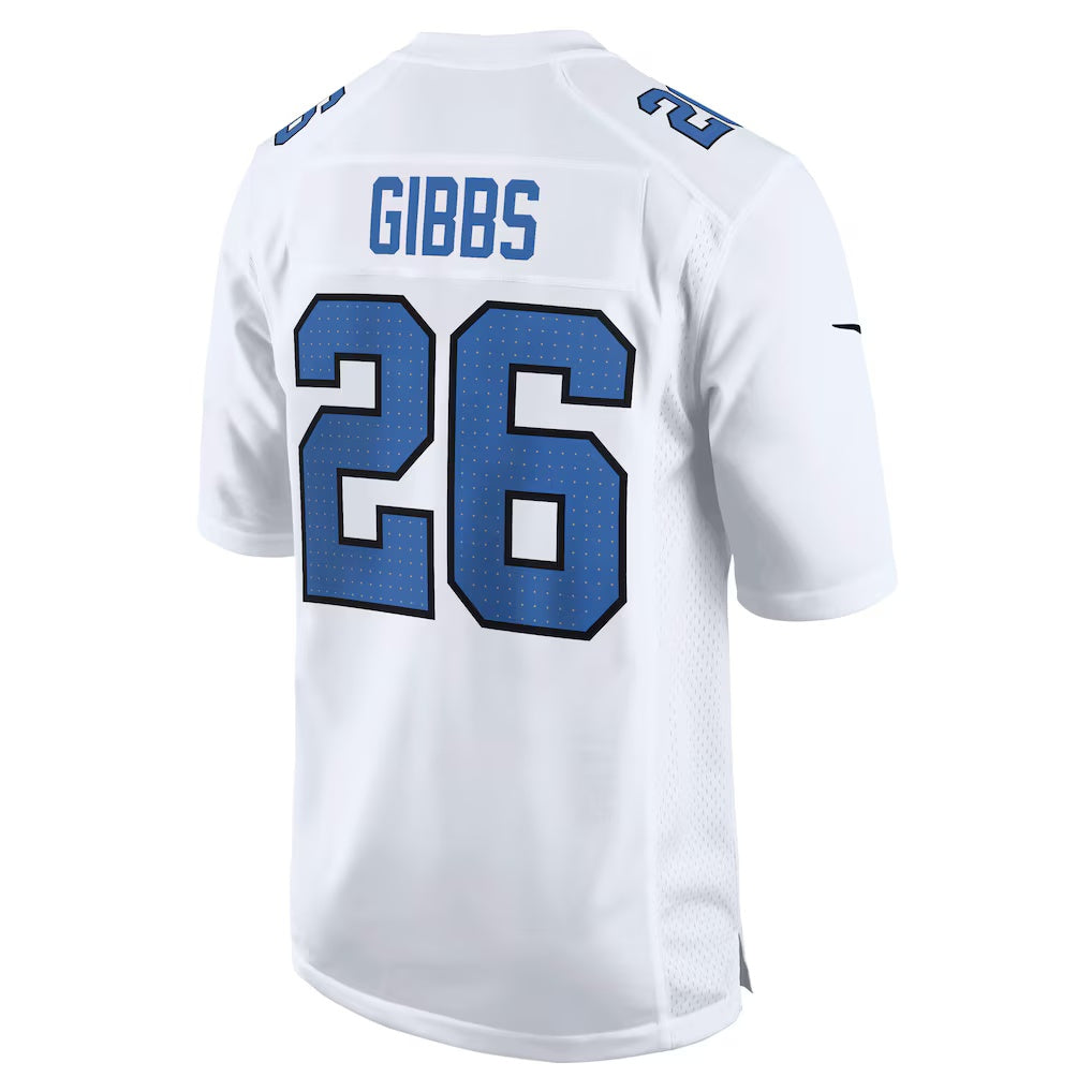 D.Lions #26 Jahmyr Gibbs Tundra Fashion Game Jersey - White American Football Jersey