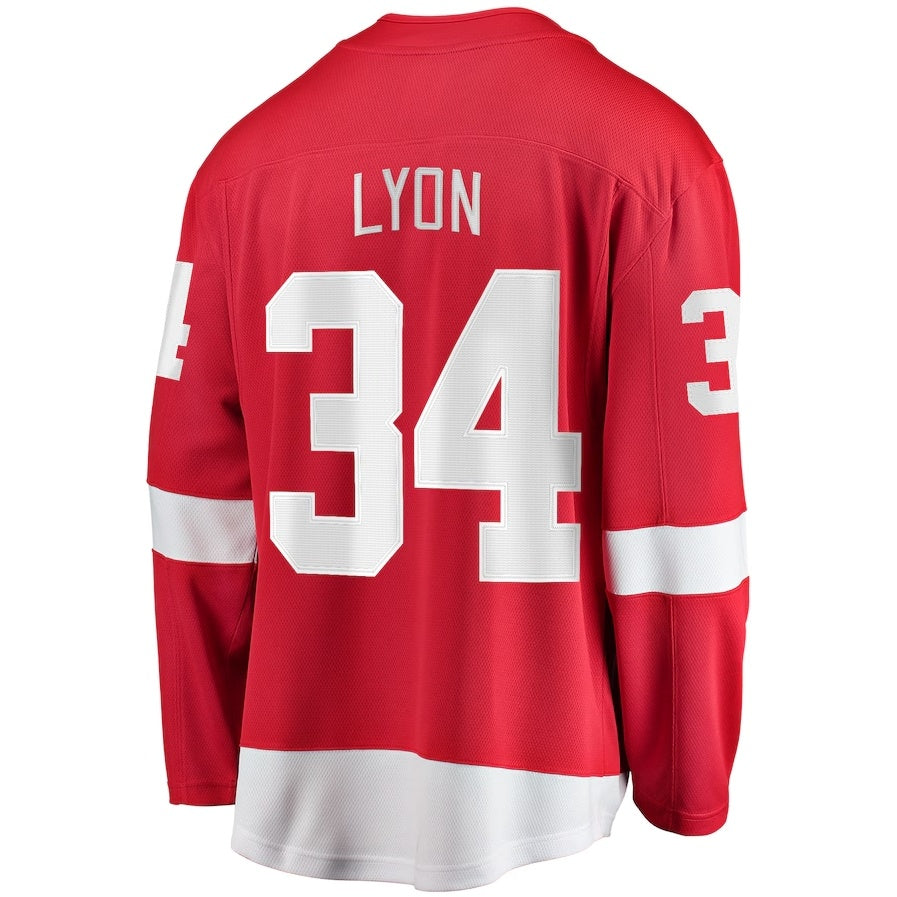 D.Red Wings #34 Alex Lyon Fanatics Home Breakaway Jersey - Red Stitched American Hockey Jersey UNEC