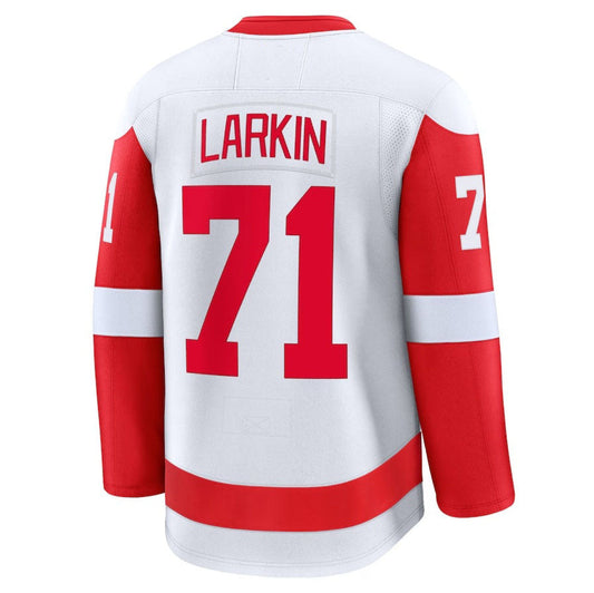 D.Red Wings #71 Dylan Larkin Fanatics Away Premium Jersey - White Stitched American Hockey Jersey UNEC