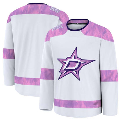 D.Stars Fanatics 2024 Hockey Fights Cancer Practice Jersey - White Stitched American Hockey Jersey UNEC