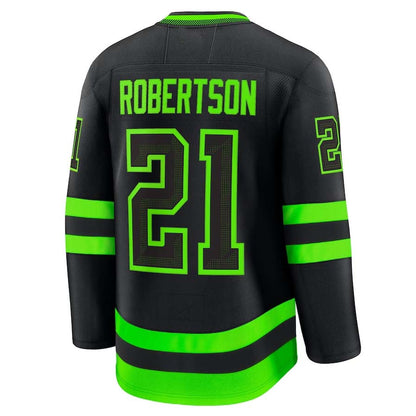 D.Stars #21 Jason Robertson Fanatics Alternate Premium Jersey - Black Stitched American Hockey Jersey UNEC