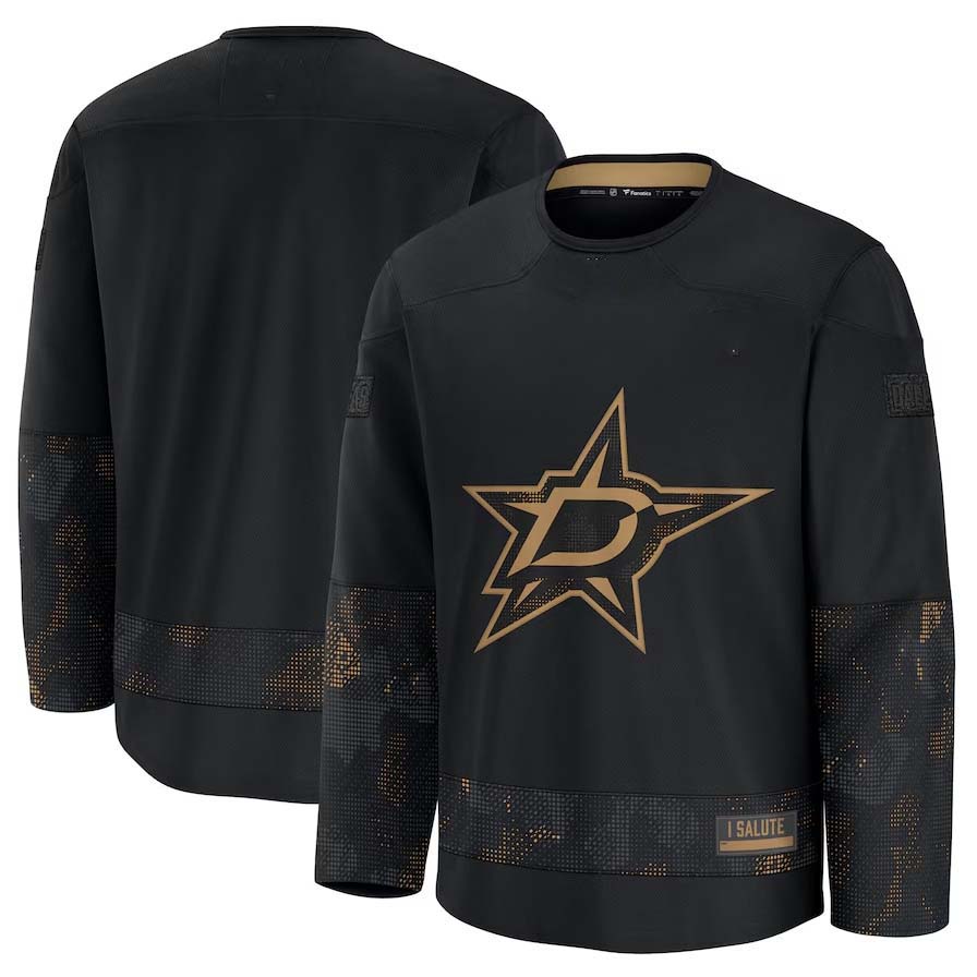 D.Stars Fanatics 2024 Military Appreciation Practice Jersey - Black Stitched American Hockey Jersey UNEC