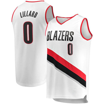 P.Trail Blazers #0 Damian Lillard Fanatics Branded 2020-21 Fast Break Replica Jersey Association Edition White Stitched American Basketball Jersey UNEC