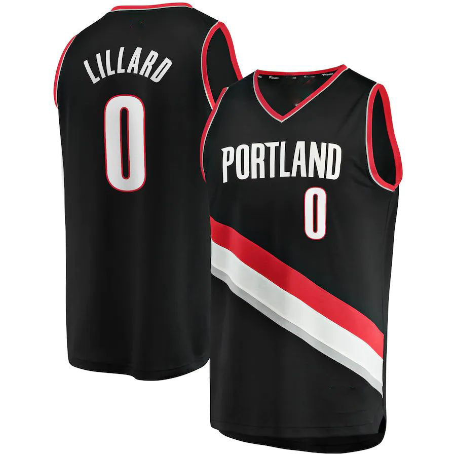 P.Trail Blazers #0 Damian Lillard Fanatics Branded 2020-21 Fast Break Replica Jersey Icon Edition Black Stitched American Basketball Jersey UNEC