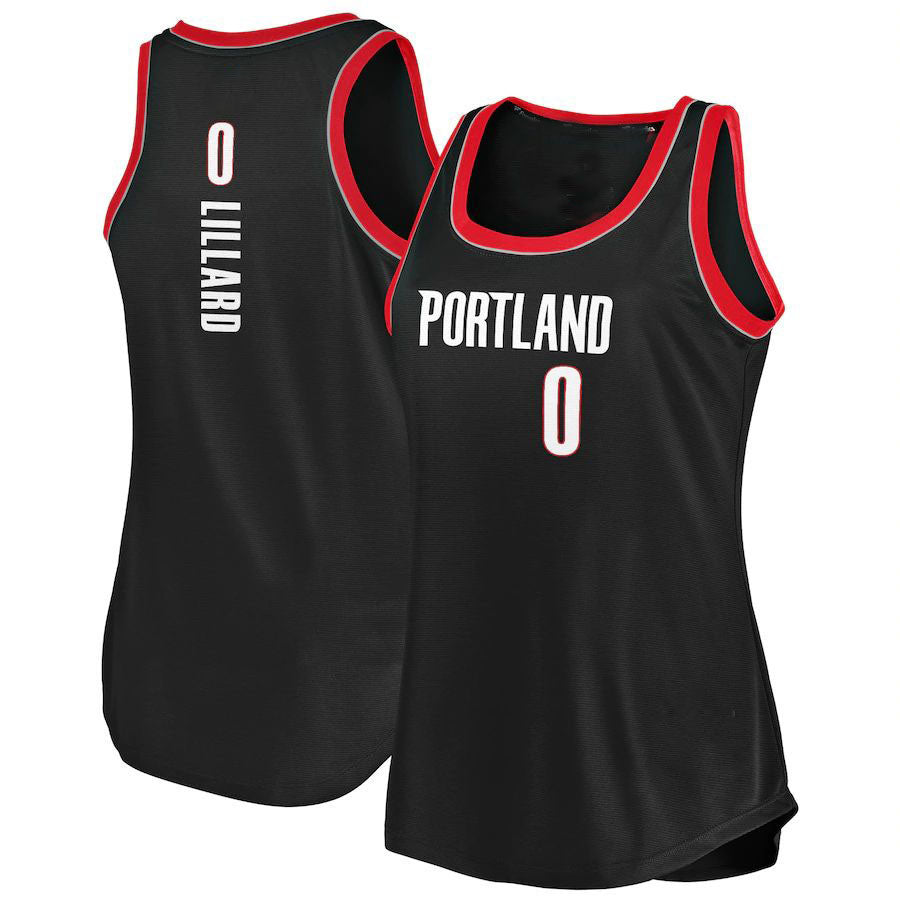 P.Trail Blazers #0 Damian Lillard Fanatics Branded Women's 2020-21 Fast Break Tank Jersey Icon Edition Black Stitched American Basketball Jersey UNEC