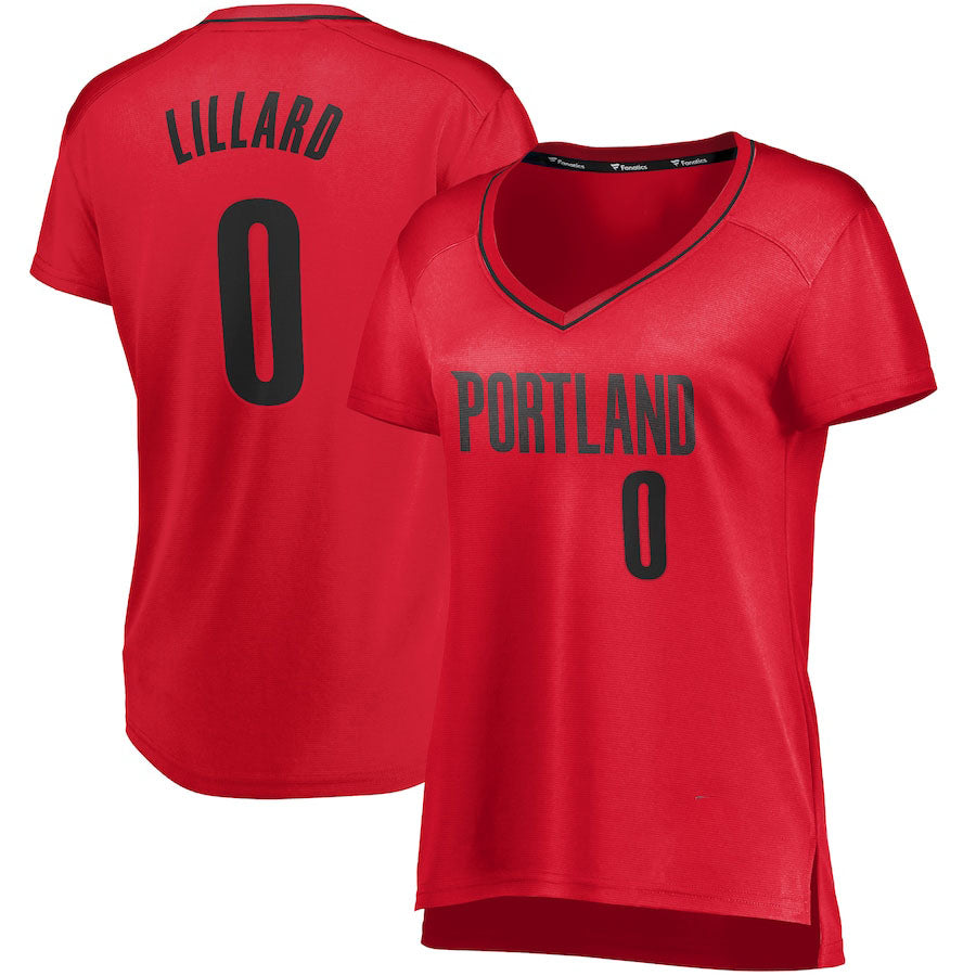 P.Trail Blazers #0 Damian Lillard Fanatics Branded Women's Fast Break Player Jersey Statement Edition Red Stitched American Basketball Jersey UNEC