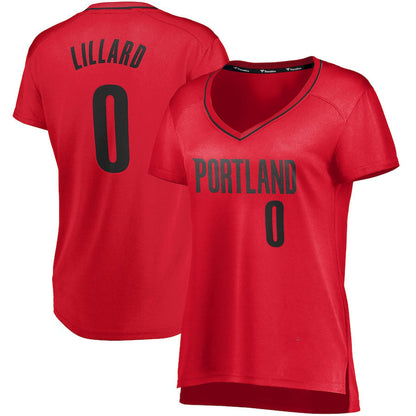P.Trail Blazers #0 Damian Lillard Fanatics Branded Women's Fast Break Player Jersey Statement Edition Red Stitched American Basketball Jersey UNEC