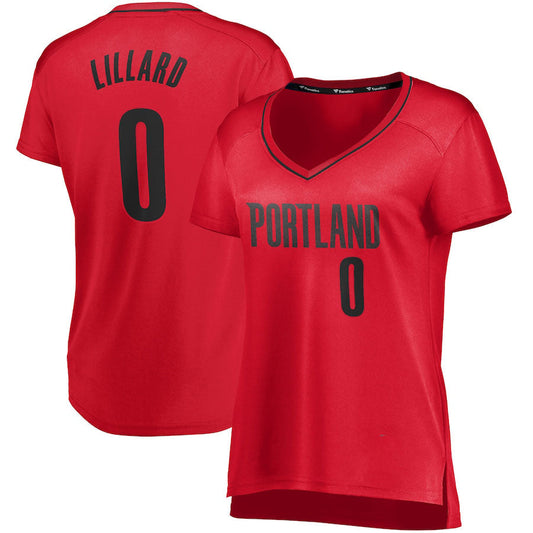 P.Trail Blazers #0 Damian Lillard Fanatics Branded Women's Fast Break Player Jersey Statement Edition Red Stitched American Basketball Jersey UNEC
