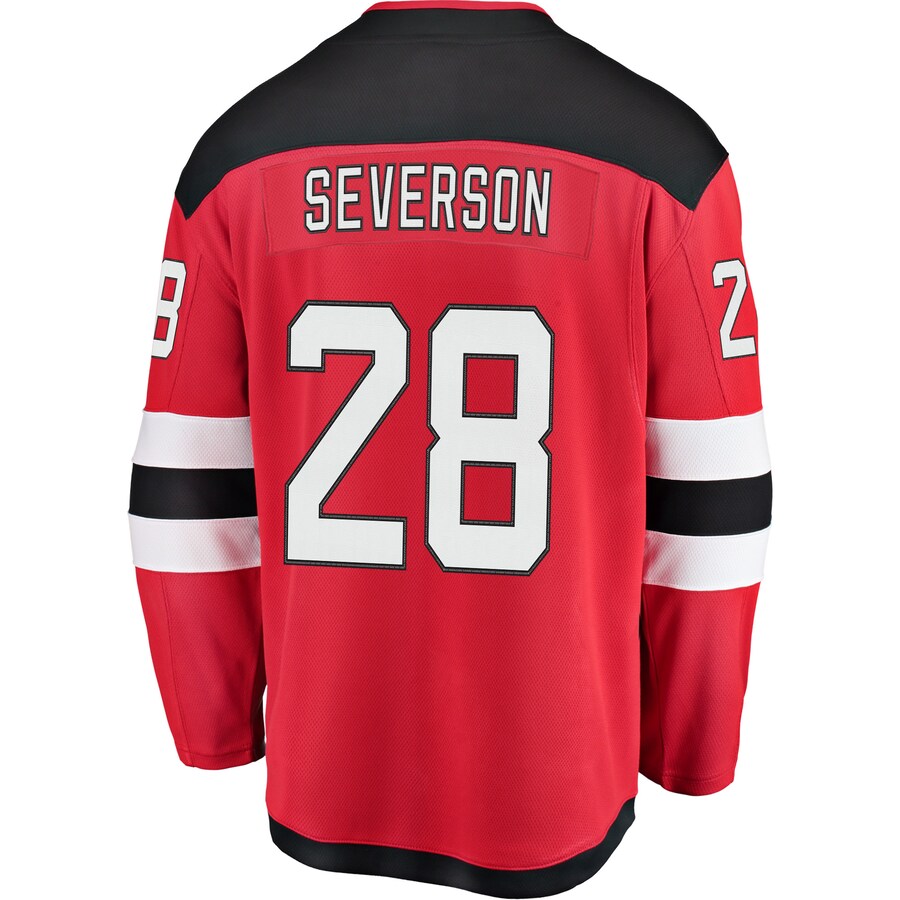 NJ.Devils #28 Damon Severson Fanatics Branded Home Breakaway Player Jersey Red Stitched American Hockey Jersey UNEC