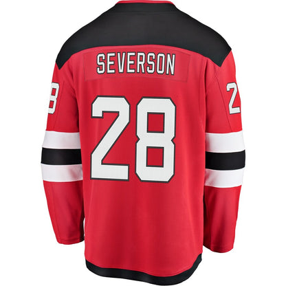 NJ.Devils #28 Damon Severson Fanatics Branded Home Breakaway Player Jersey Red Stitched American Hockey Jersey UNEC